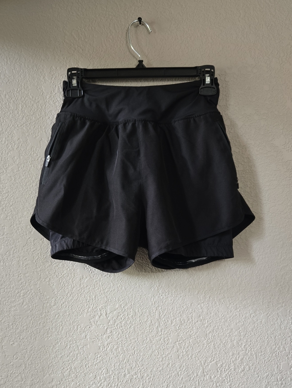 Women's Black Athletic Layered Running Shorts